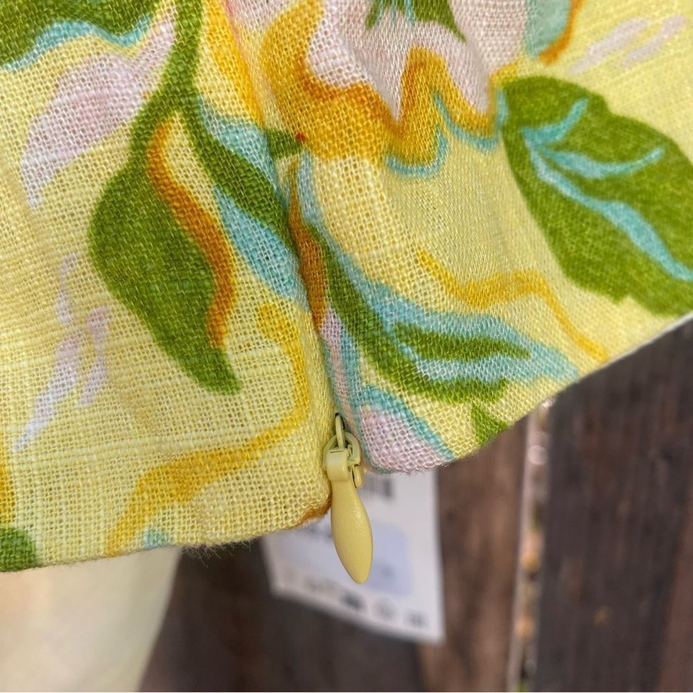 Zara Linen blend corset top with ruching Floral Yellow NWT XS - Picture 8 of 12